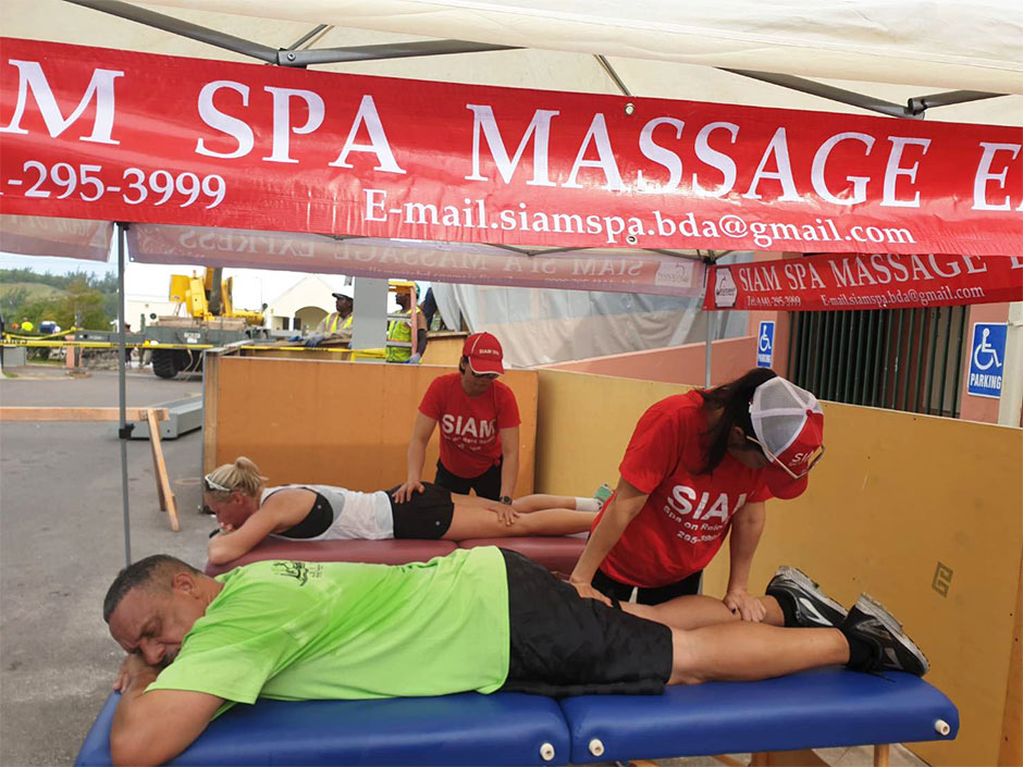 For free express massage at Siam Spa booth outside of Lindo's in Devonshire