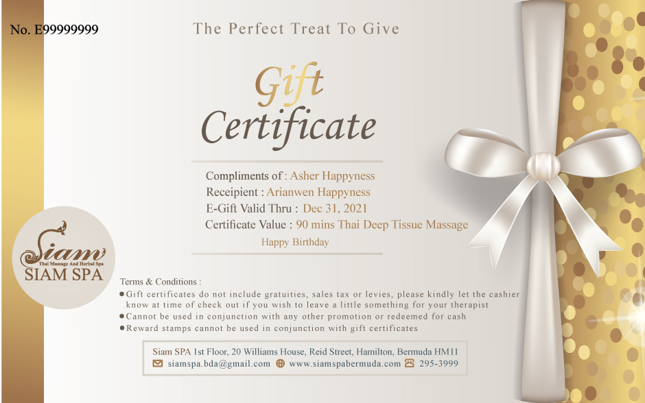 Online purchase gift certificate